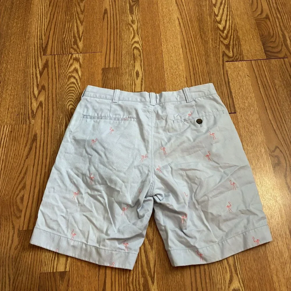 J.Crew Gramercy Chino Shorts Light Blue Flamingo Print Vacation Preppy Novelty